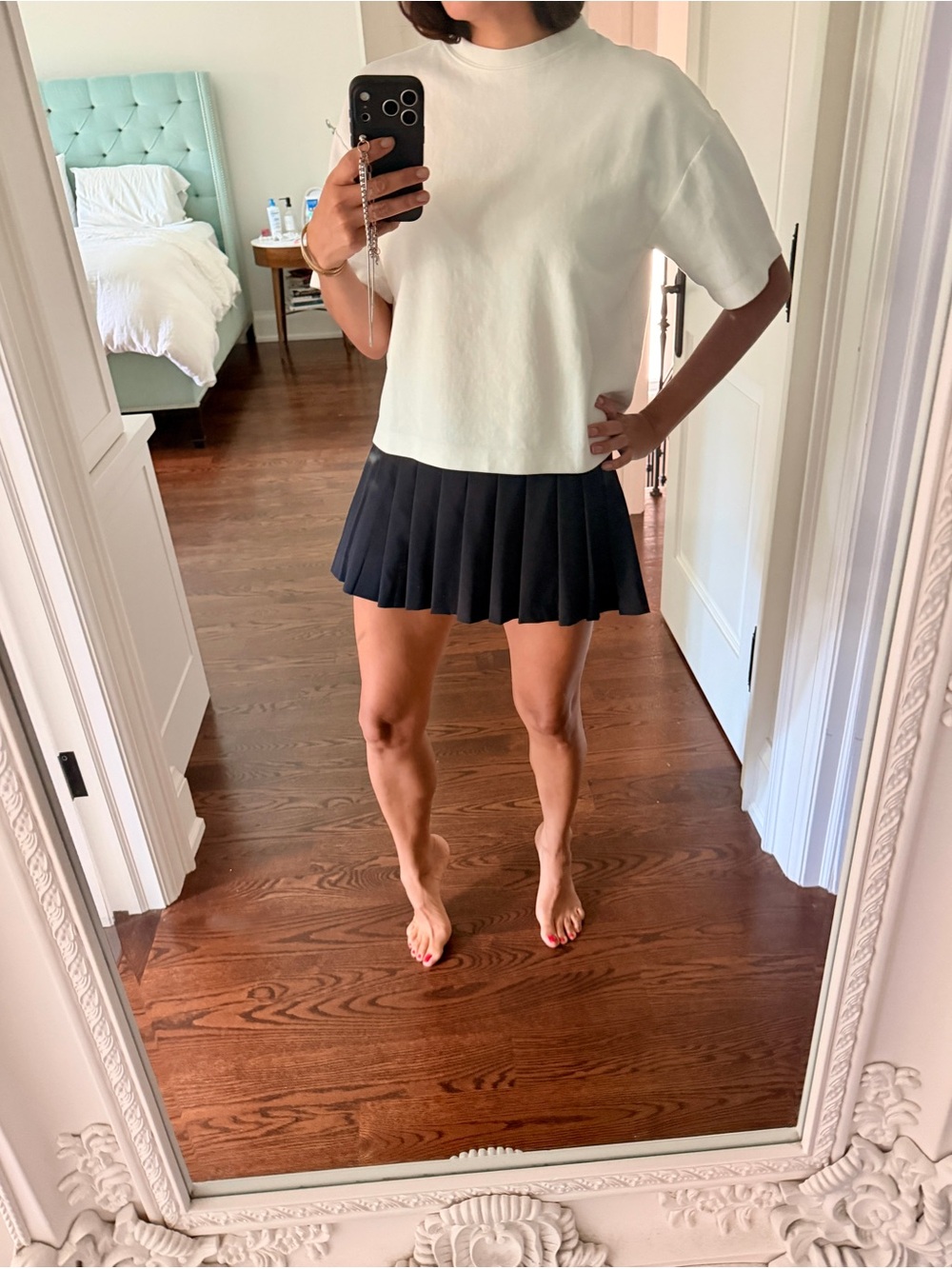 Zara Navy Pleated Mini Skirt With Built-in Shorts